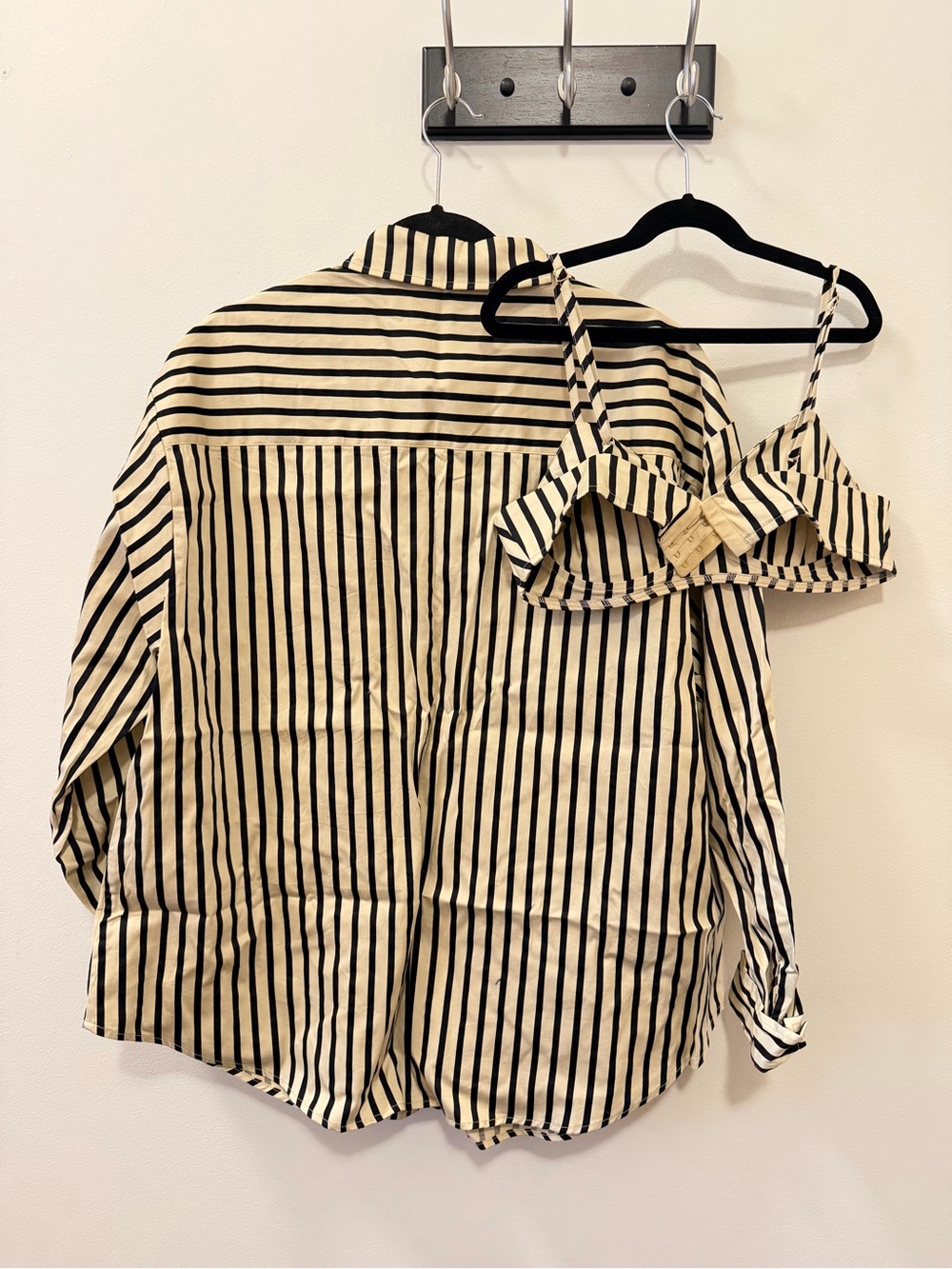 Dissh Black & Cream Vertical Stripe Shirt with Matching Bralette - Picture 2 of 4